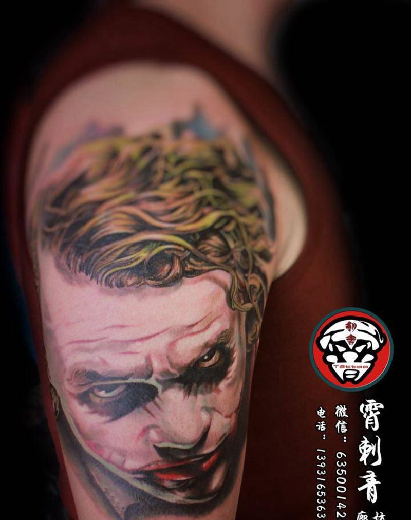 小丑莱克纹身图片_人物欧美手臂成品纹身图案