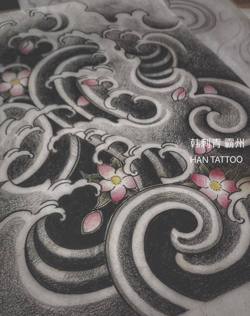浪手稿纹身图片