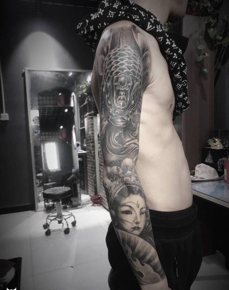 花臂遮盖纹身图片