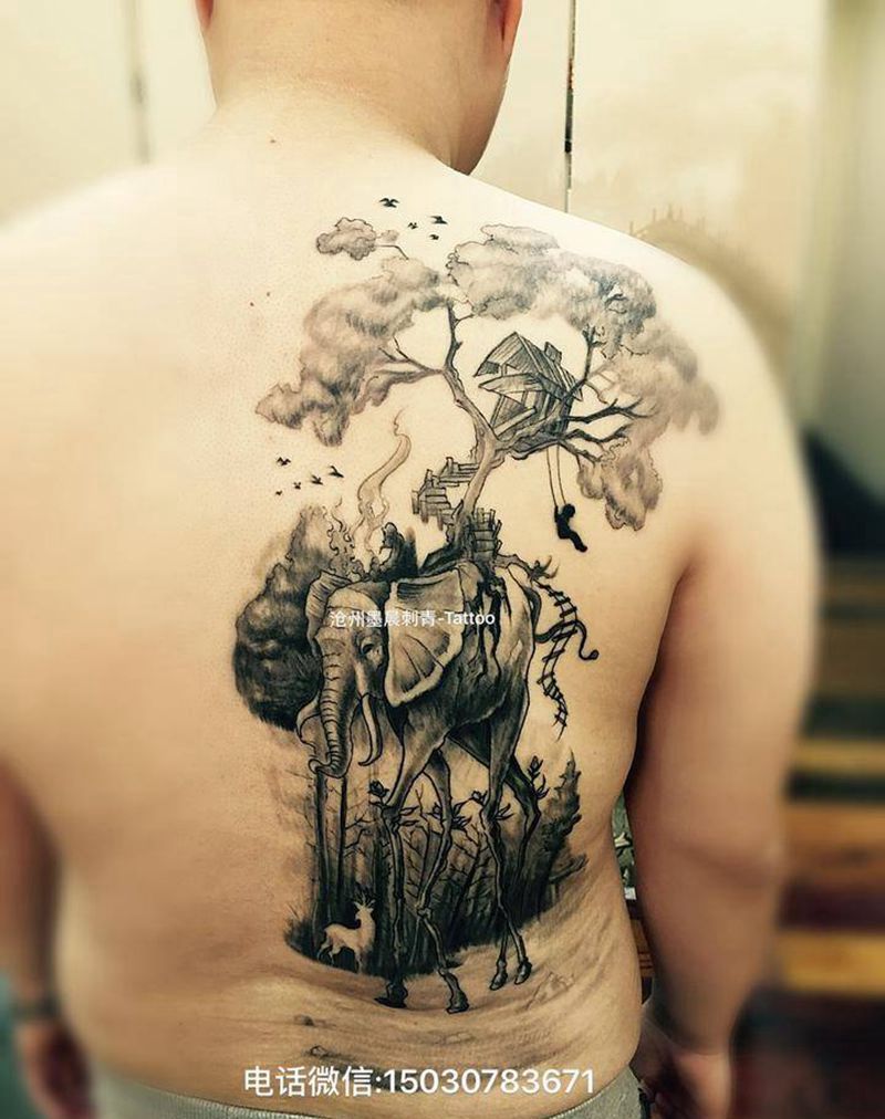 插画大象纹身图片