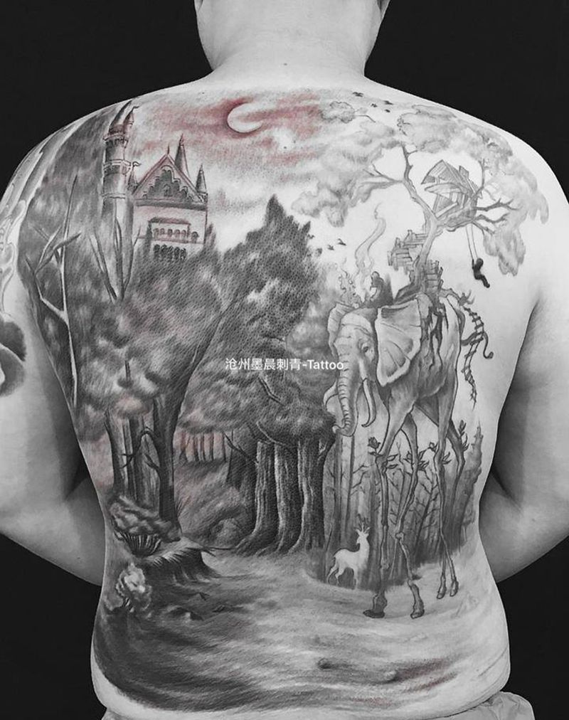 森林古堡纹身图片