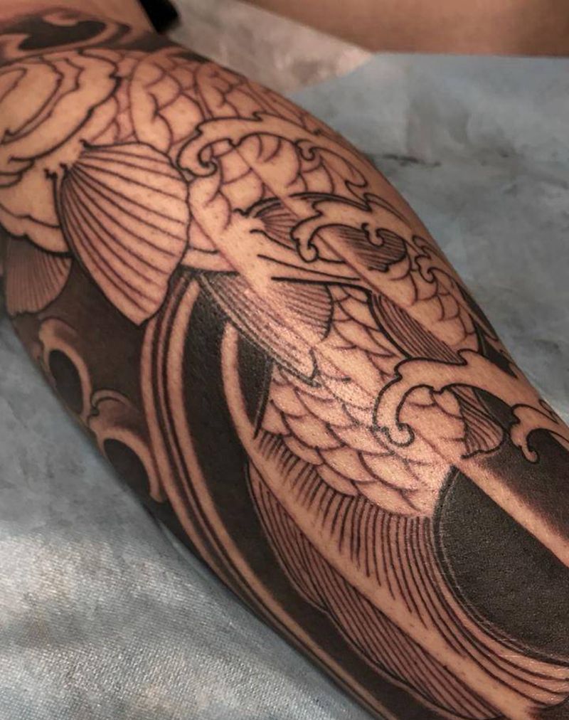 小腿鲤鱼（未完成）纹身图片