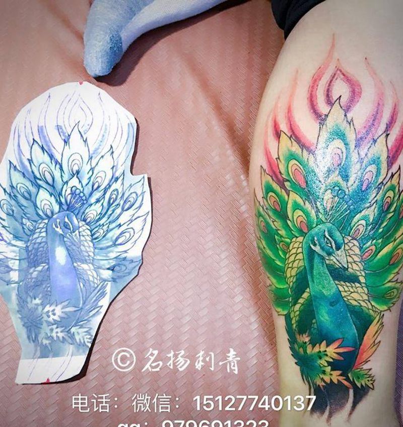 孔雀开屏纹身图片