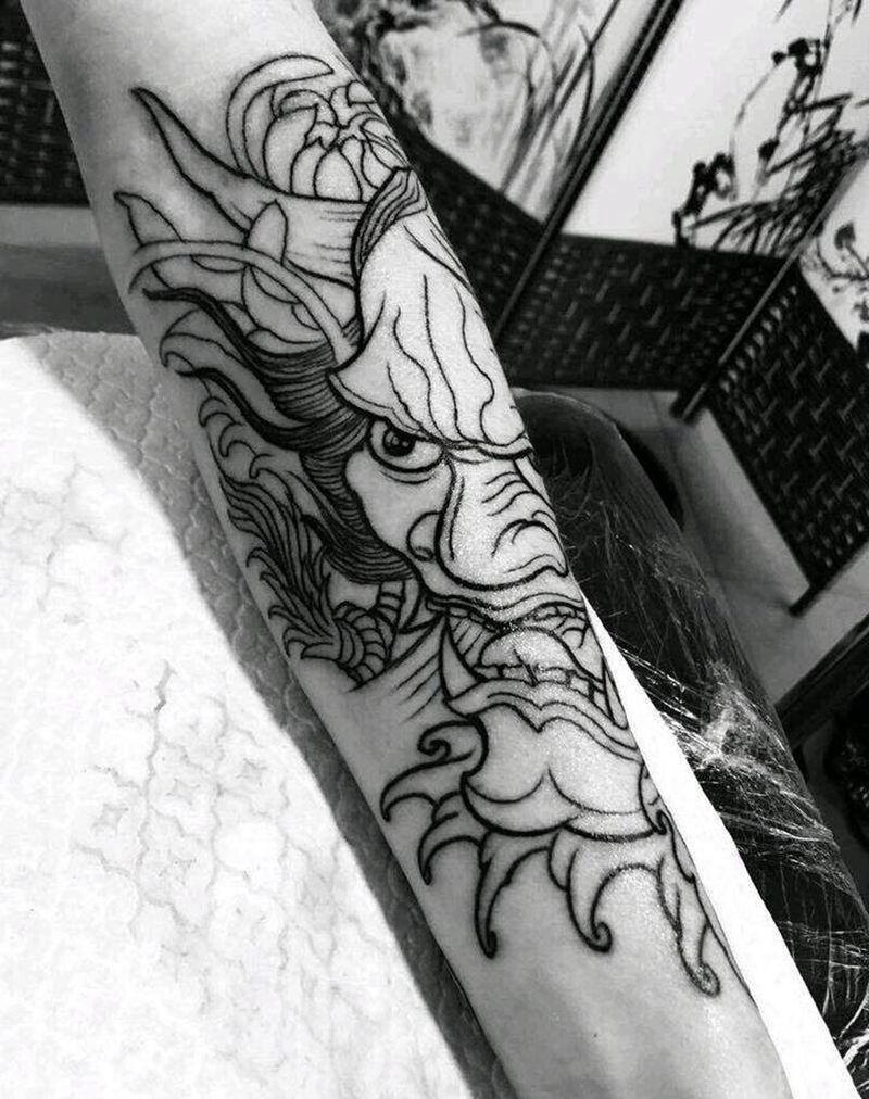 般若线条完成纹身图片_手臂新传统纹身图案