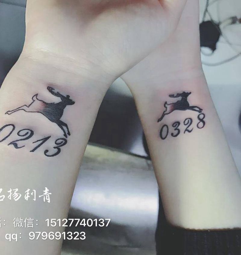 情侣 麋鹿生日纹身图片