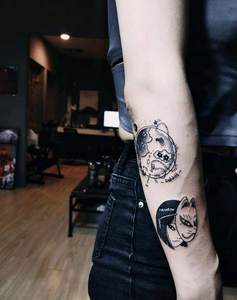 拼接纹身图片_手臂New SchoolOld School纹身图案