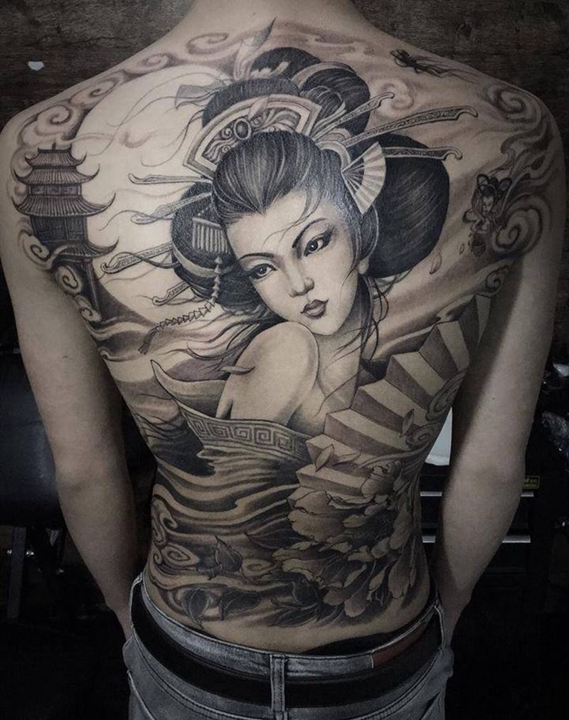 艺妓纹身图片_背部纹身图案