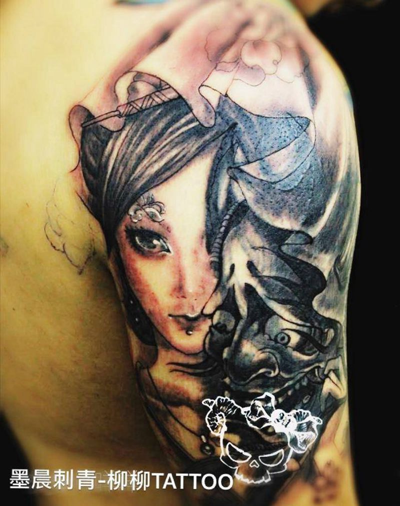美女般若覆盖纹身图片