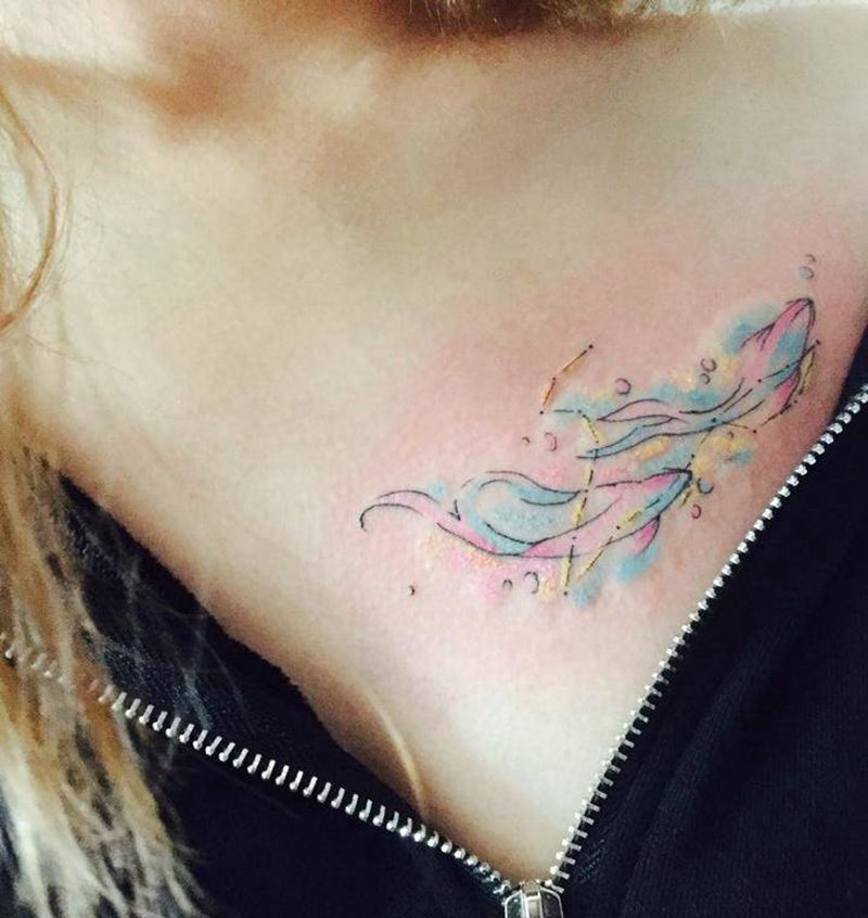 原创小清新纹身图片_成品胸部清新动物纹身图案