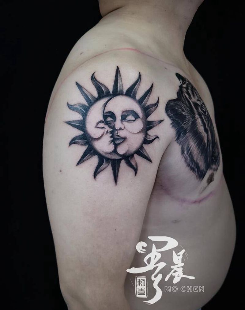 太阳与月亮纹身图片_手臂纹身图案