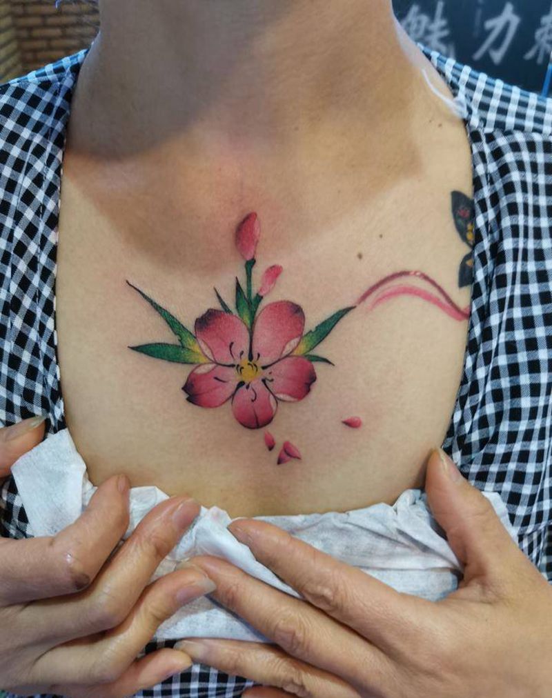 樱花纹身图片_胸部腿部新传统纹身图案
