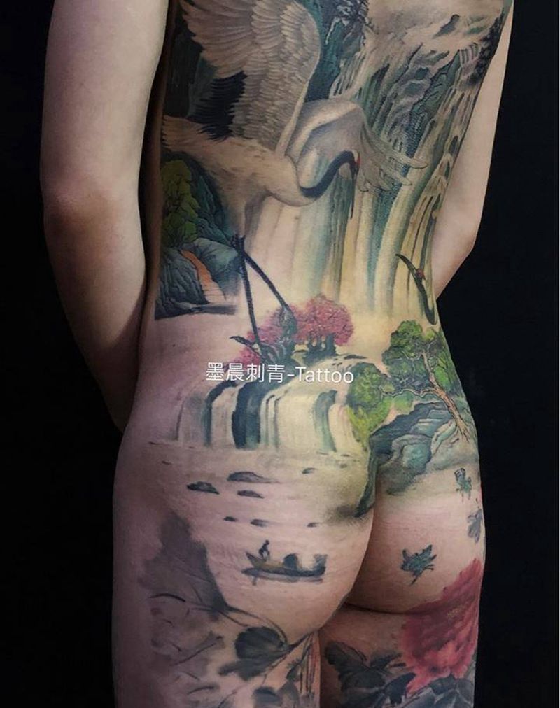 国画 鹤纹身图片