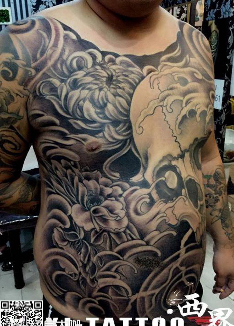 燕郊西界刺青纹身图片_成品胸部腹部传统鬼神人物贴纸纹身图案