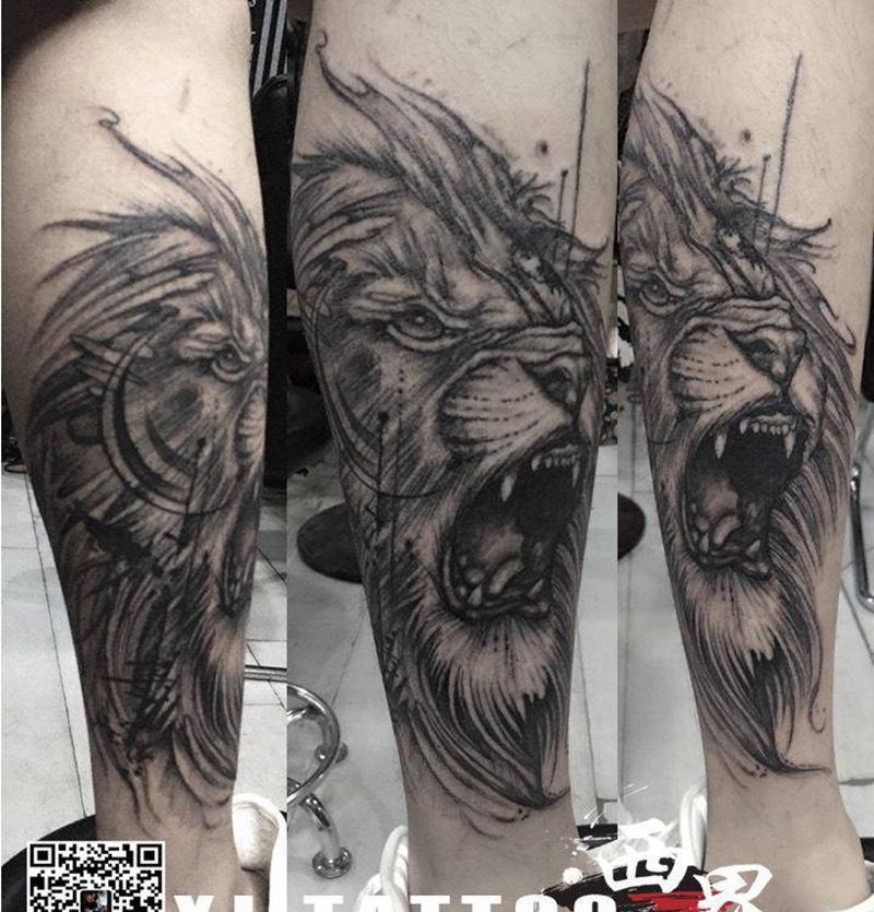 燕郊西界刺青纹身图片_成品腿部脚部欧美写实动物纹身图案