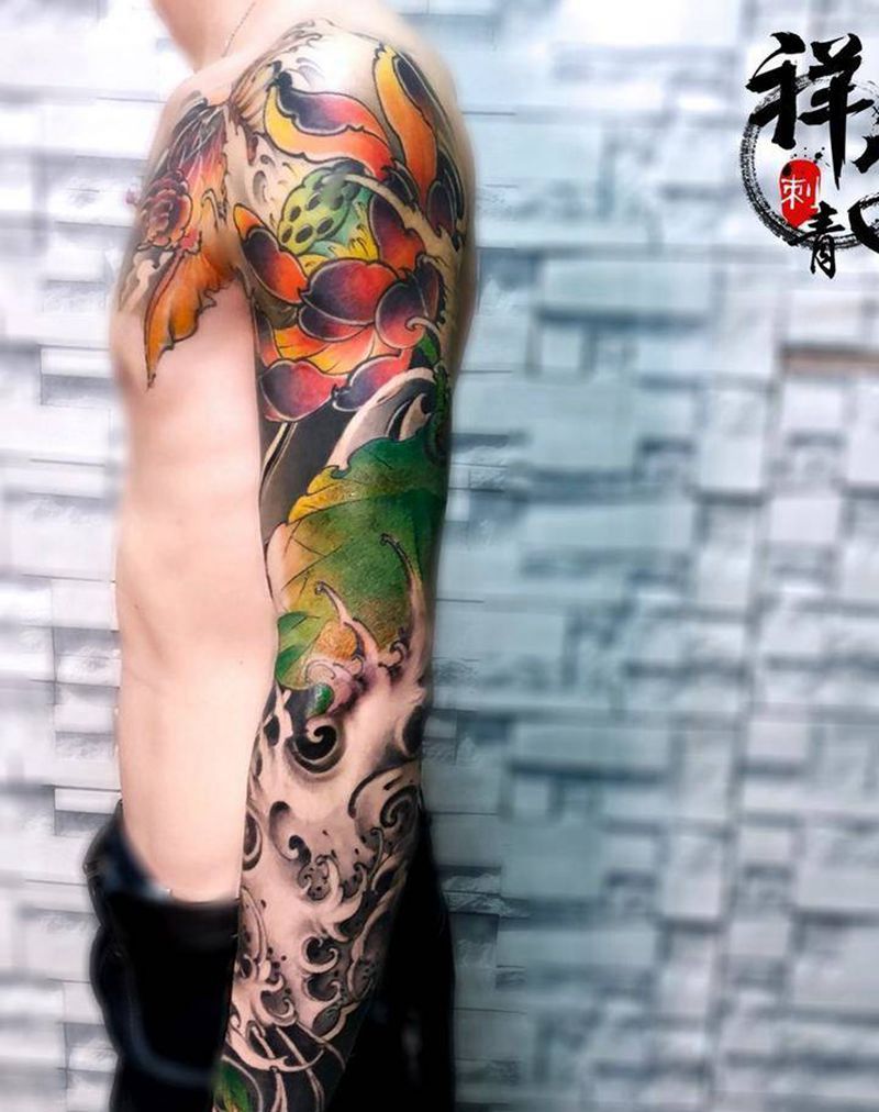 花花绿绿纹身图片_成品手臂传统动物植物胸部纹身图案