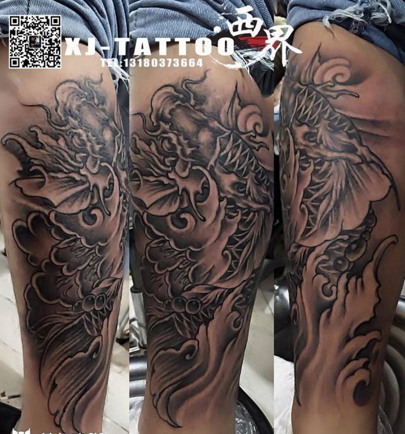 小腿鲤鱼纹身图片