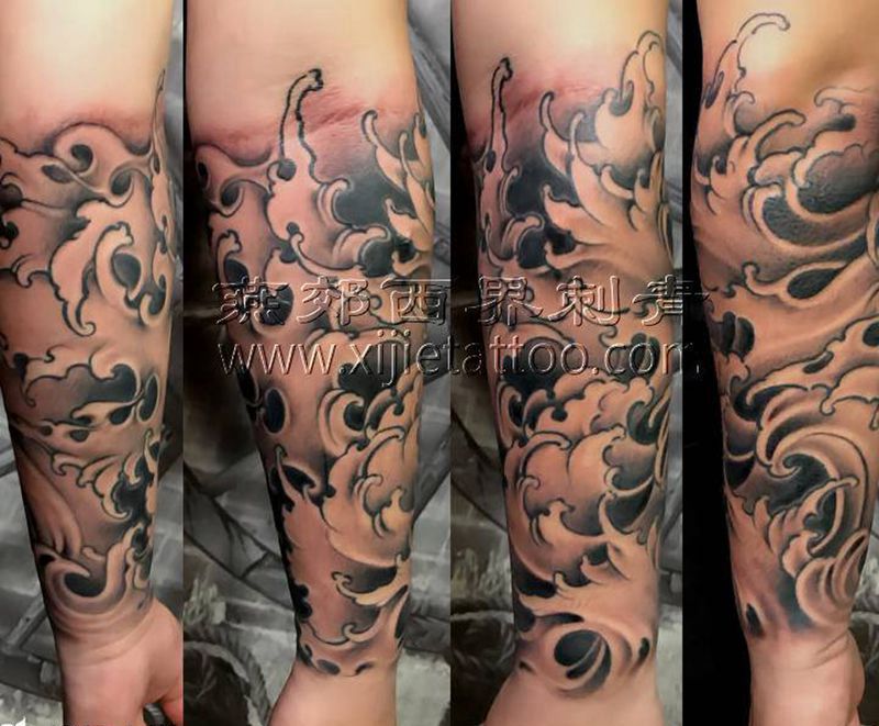 水浪包小臂纹身图片_手臂新传统纹身图案