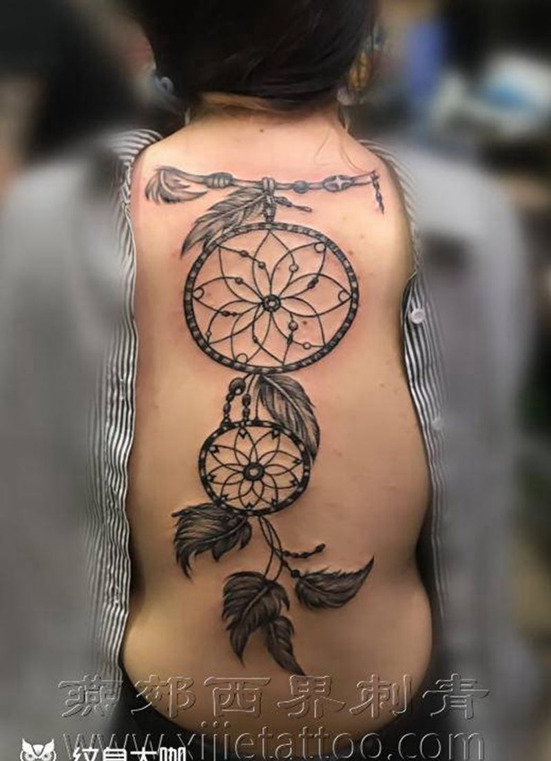 后背捕梦网纹身图片_New SchoolOld School纹身图案