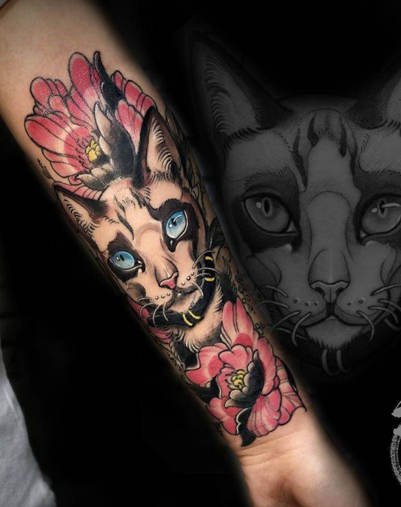 猫纹身图片_手臂New School纹身图案