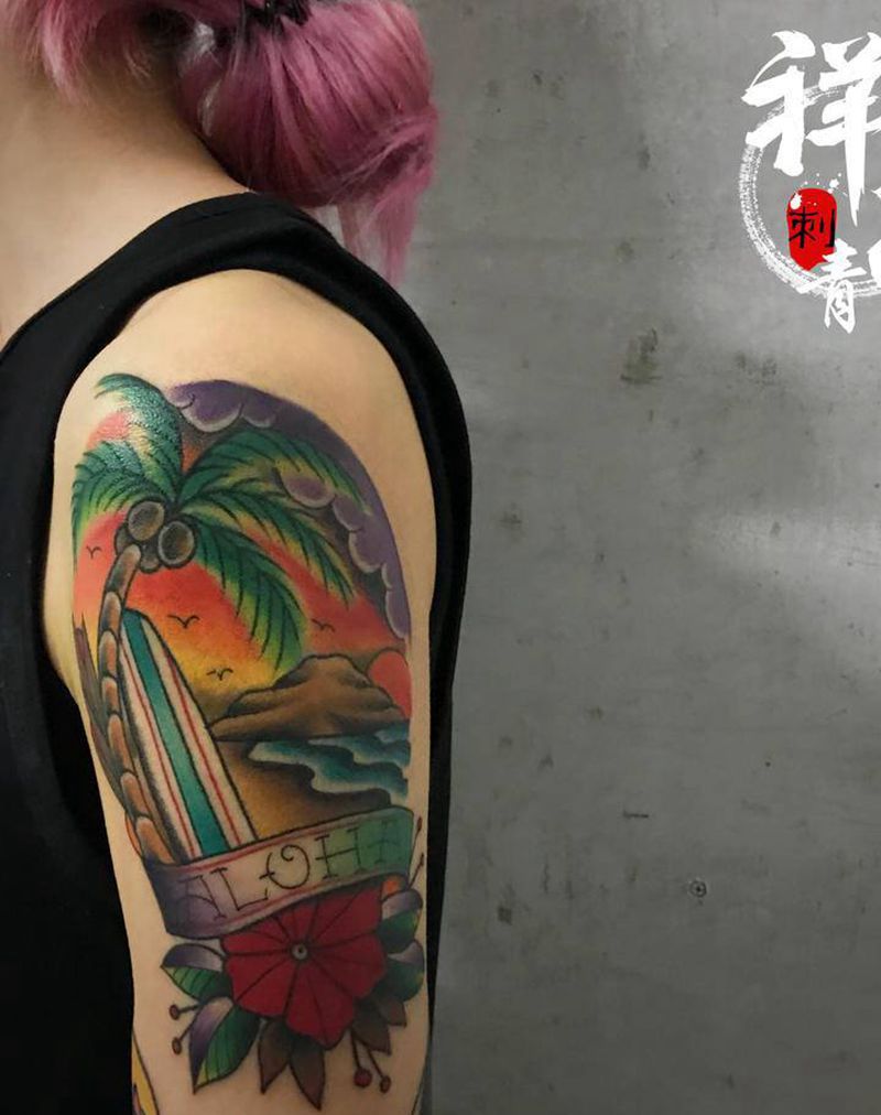 school 拼接花臂了解一下纹身图片_手臂Old School纹身图案