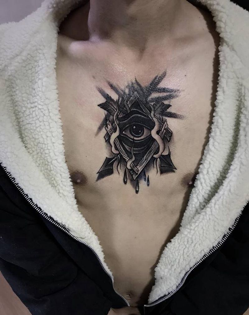 上帝之眼纹身图片_胸部欧美写实纹身图案