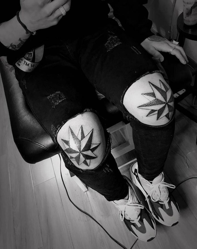 爆肘纹身图片_腿部New School纹身图案