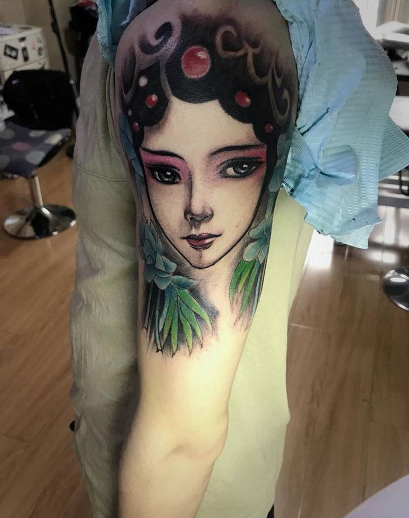 花旦纹身图片_手臂新传统纹身图案