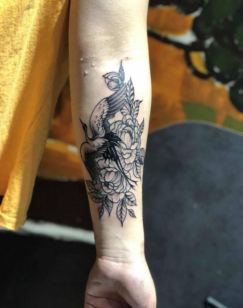 白鹭纹身图片_手臂纹身图案