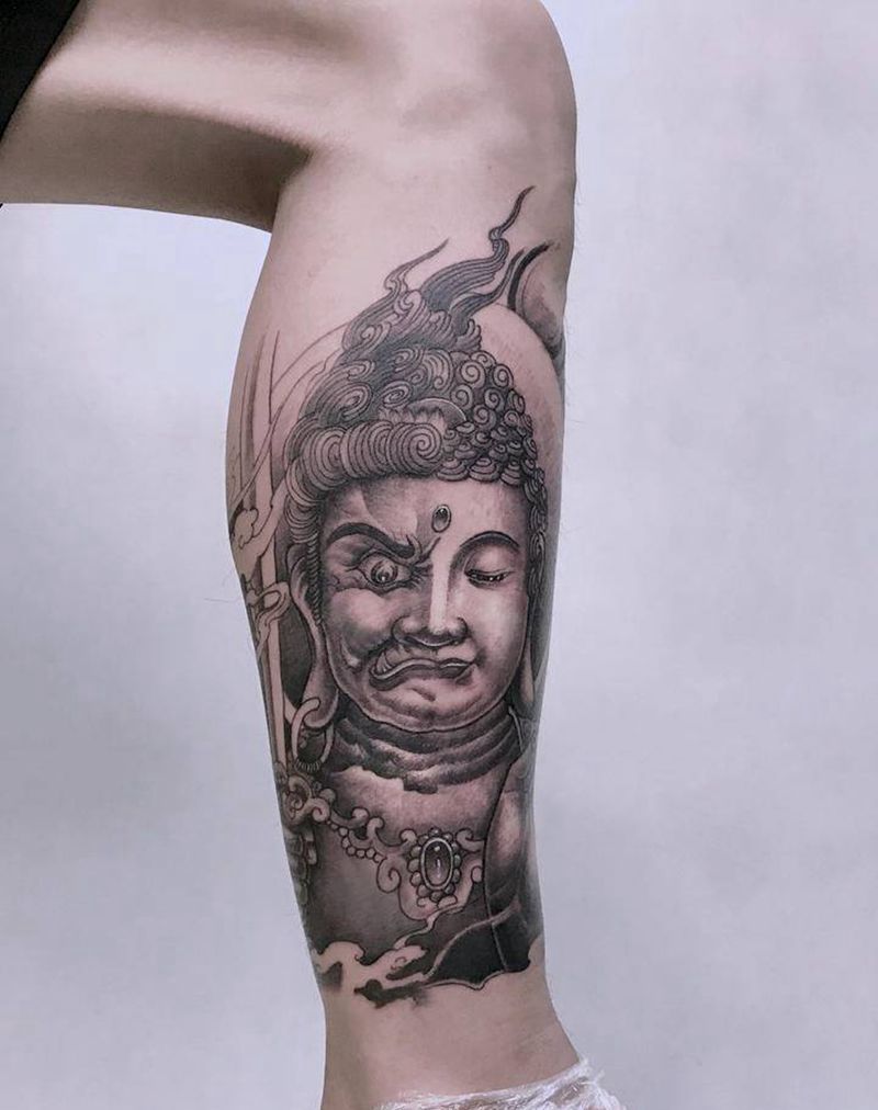 一念间纹身图片_腿部新传统纹身图案