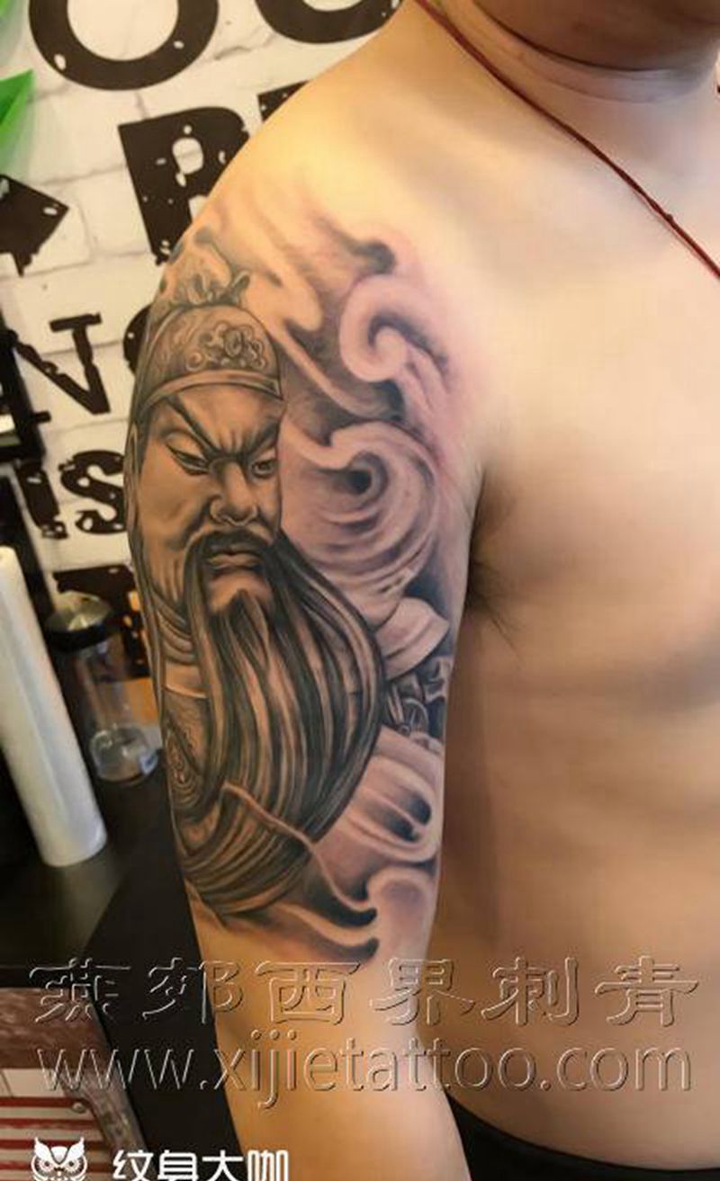 关公纹身图片_手臂肩部老传统新传统纹身图案