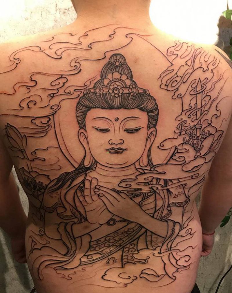 满背纹身图片_背部新传统纹身图案