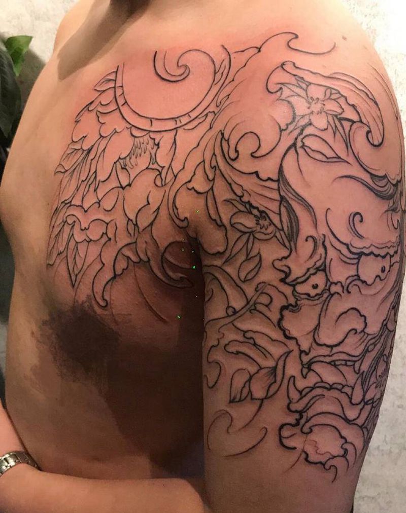 半甲纹身图片_胸部手臂新传统纹身图案