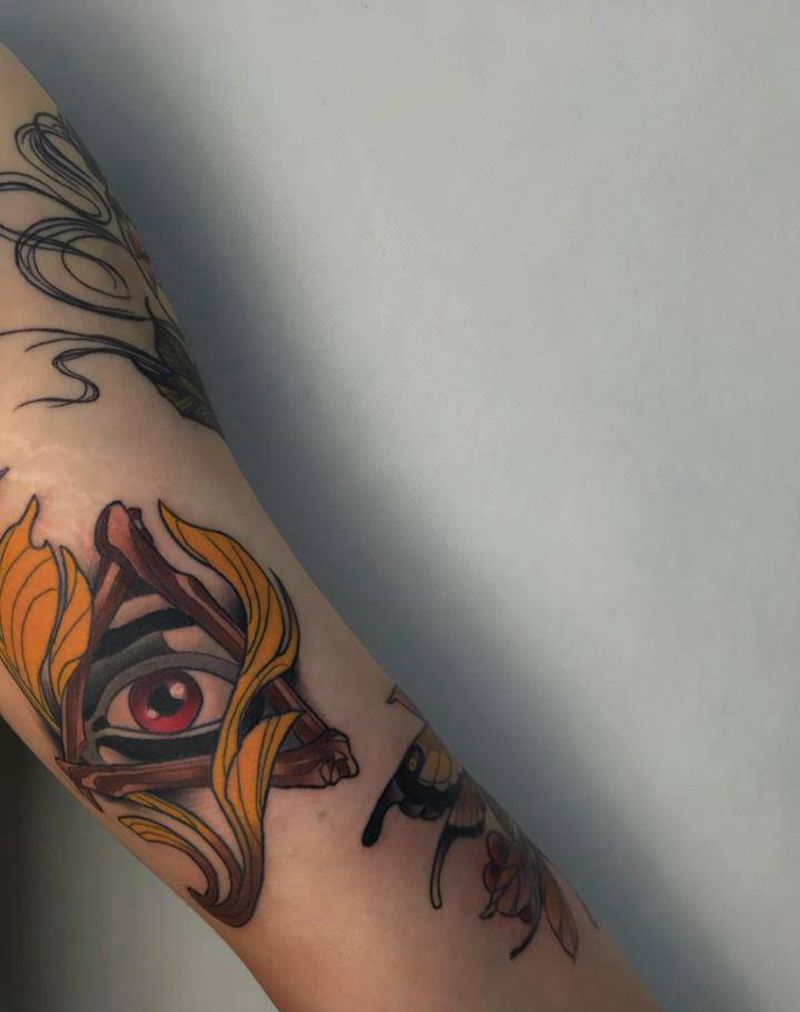 拼花臂纹身图片_手臂New School纹身图案