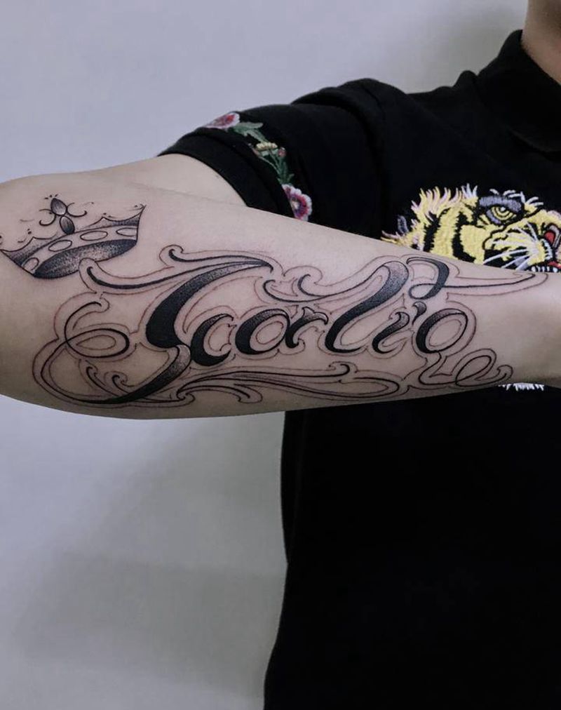 花体英文纹身图片_手臂新传统花体英文纹身图案