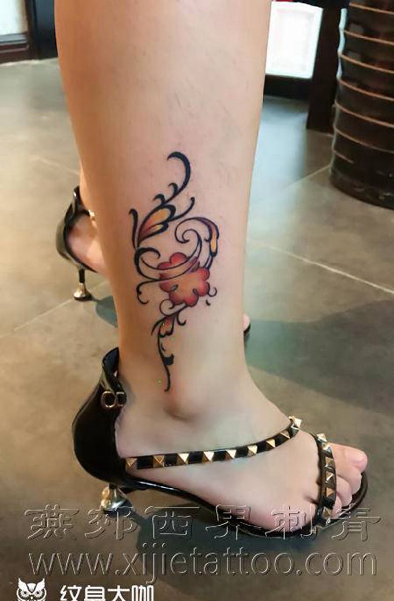 脚踝纹身纹身图片_腿部脚部图腾几何纹身图案