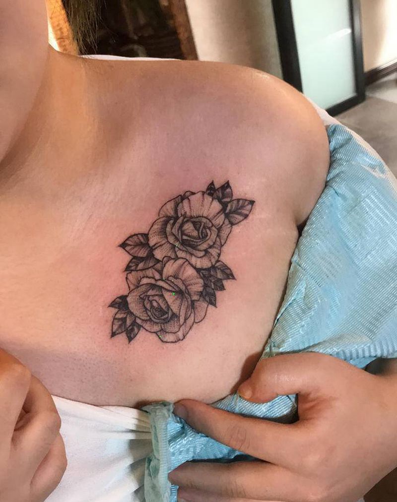 小清新纹身图片_胸部新传统几何纹身图案