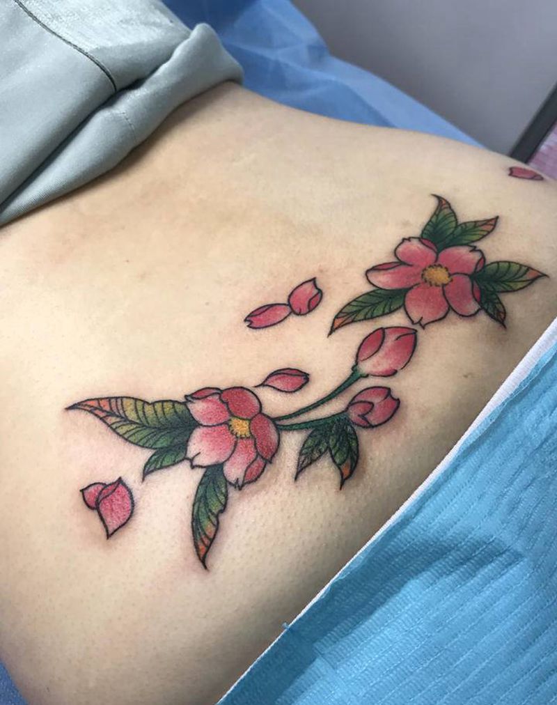 樱花纹身图片_腰部新传统纹身图案