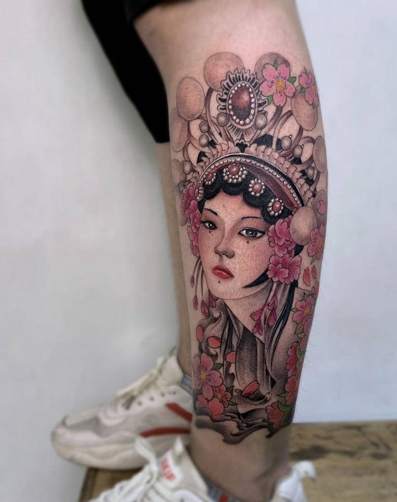 谁是角儿纹身图片_腿部新传统纹身图案