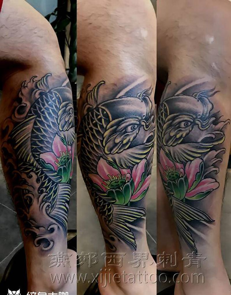 小腿 鲤鱼纹身图片_腿部脚部新传统纹身图案