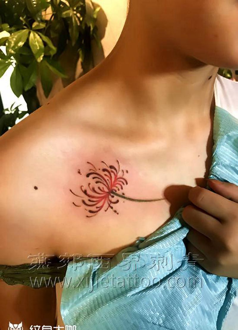 花     纹身纹身图片_胸部肩部水彩New School纹身图案