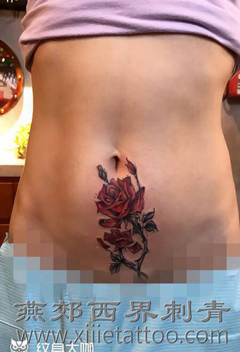 疤痕遮盖  花纹身图片_腹部腰部新传统纹身图案