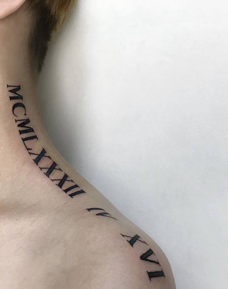 罗马假日?纹身图片_肩部颈部图腾罗马数字纹身图案