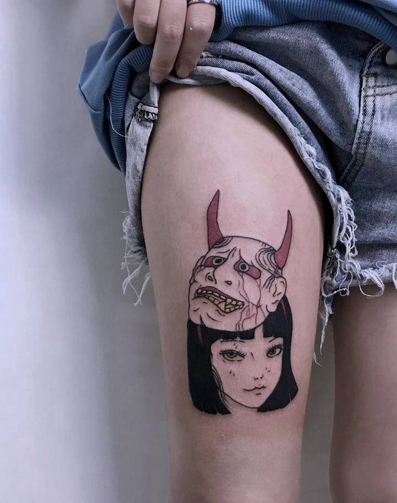 无题纹身图片_腿部纹身图案