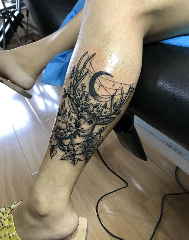 小鹿纹身图片_欧美写实纹身图案