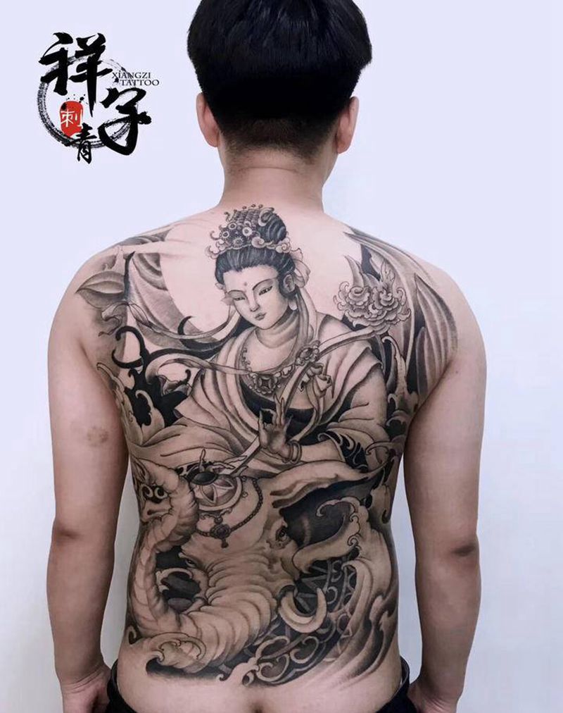 菩萨纹身图片_背部新传统纹身图案