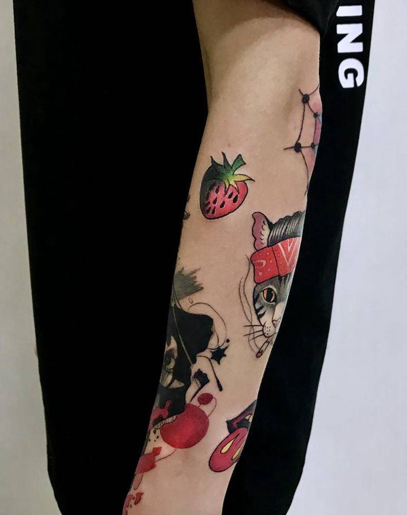 拼接纹身图片_手臂New School水彩纹身图案