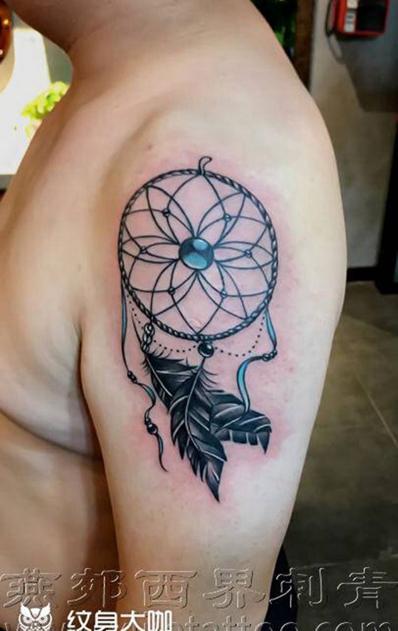 大臂捕梦网纹身图片_手臂新传统纹身图案