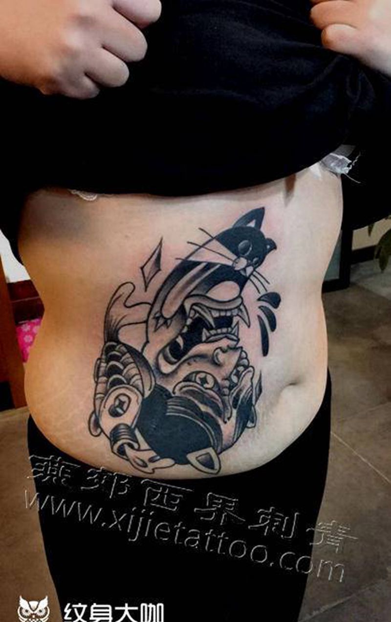 遮盖纹身图片_腰部腹部新传统图腾纹身图案