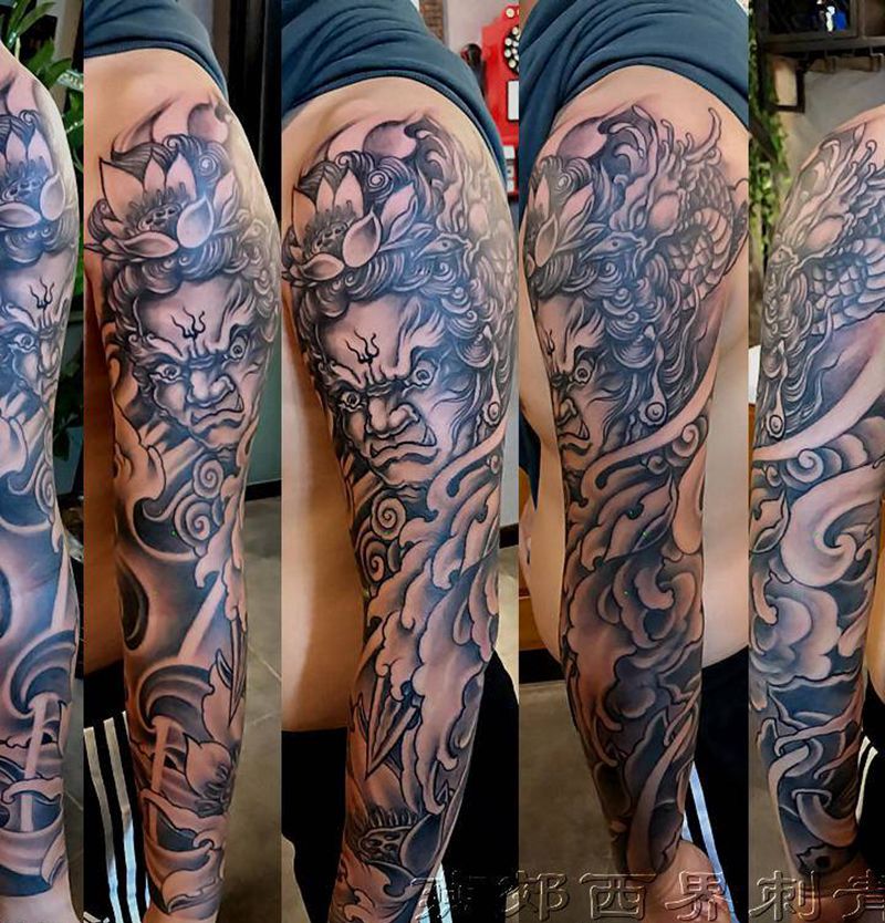 新传统花臂纹身图片_手臂肩部新传统纹身图案