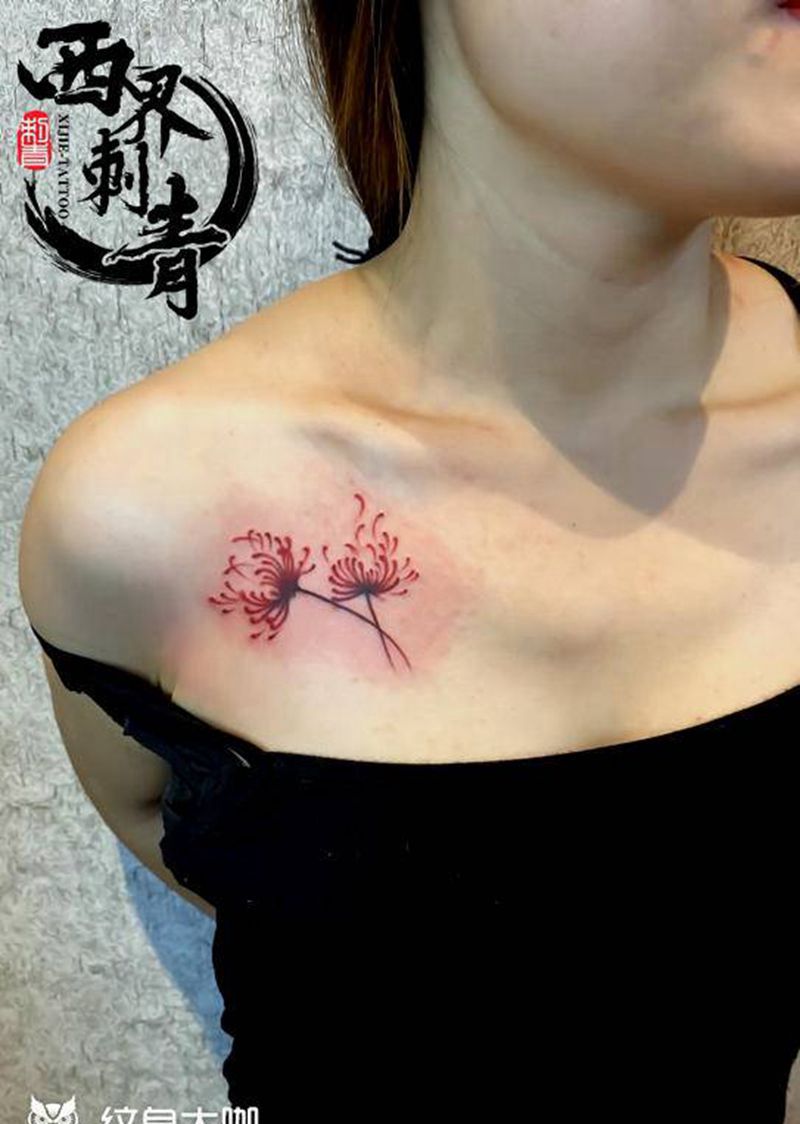 锁骨 水彩 小清新纹身图片_肩部胸部水彩水墨纹身图案